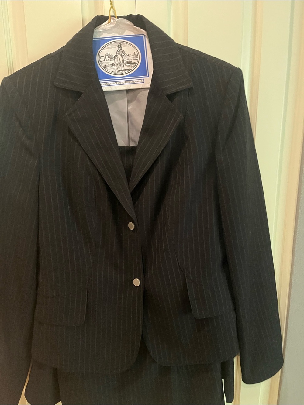 Calvin Klein Black Pinstripe Two-Button Suit Jacket